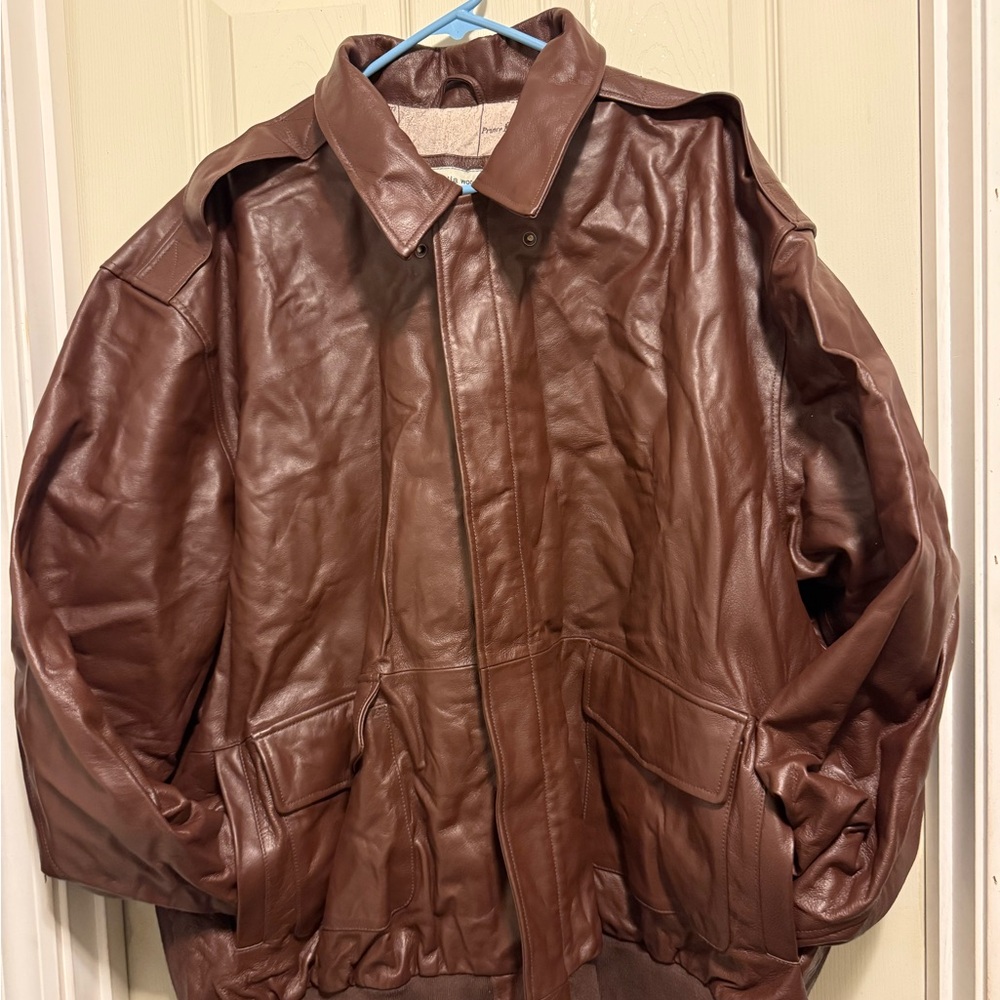 Men's Rich Brown Leather Bomber Jacket
